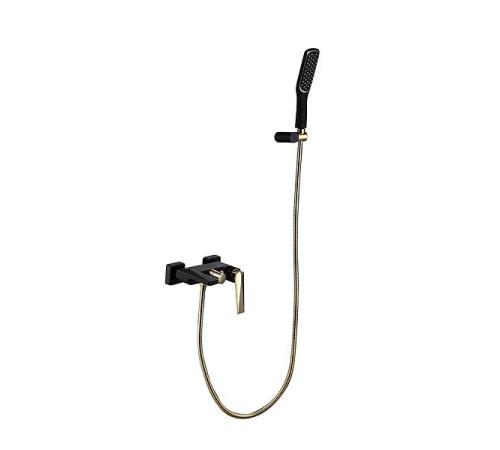Смеситель для ванны Boheme Venturo с душевым гарнитуром черный глянцевый/золото 383-B