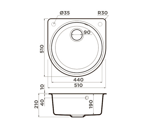 Мойка кухонная Omoikiri Akegata 51-BE 51x51 см ваниль 4993752