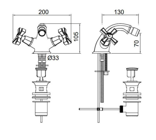 Смеситель для биде Sbordoni Déco Prestige на 1 отверстие с донным клапаном никель DP76NI