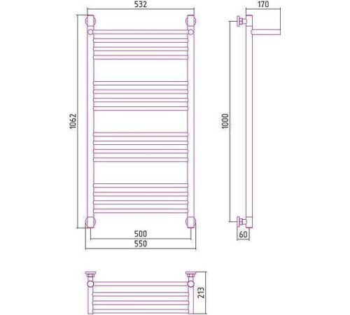 Полотенцесушитель водяной Сунержа Богема+ с 1 полкой 500x1000 мм без покрытия 00-0223-1050