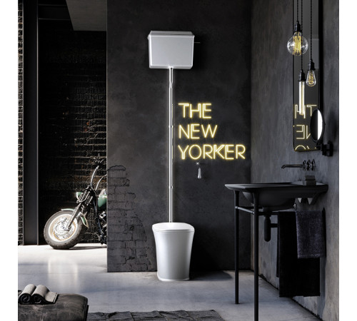 Унитаз напольный Kerasan The New Yorker 60х36.5 см с высоким бачком фурнитура хром белый матовый 569130/568030/759290/7593K1/561830F