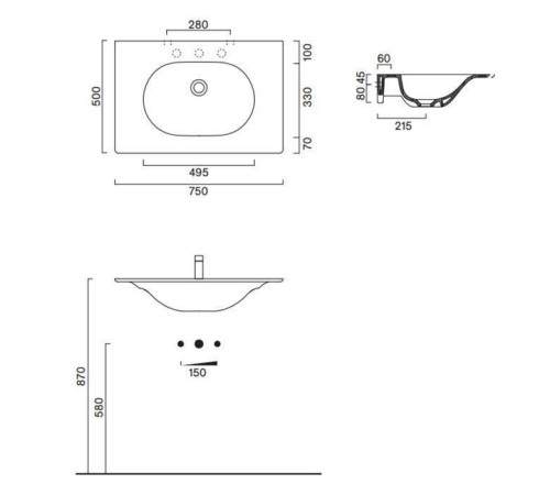 Столешница с интегрированной раковиной Catalano Sfera 75 белый глянцевый 0520760001
