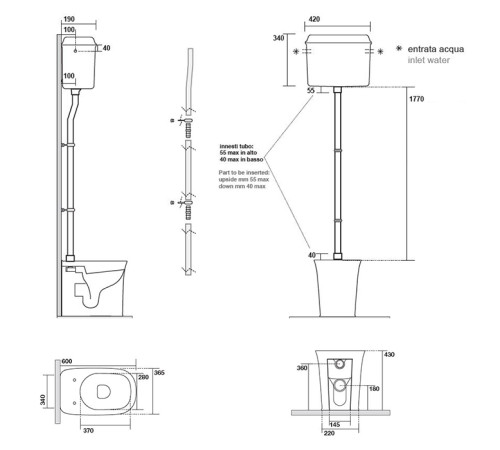 Унитаз напольный Kerasan The New Yorker 60х36.5 см с высоким бачком фурнитура хром белый глянцевый 569101/568001/759290/7593K1/561801F