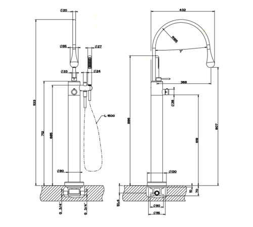 Внутренняя часть напольного термостатического смесителя Gessi для ванны 24997#031