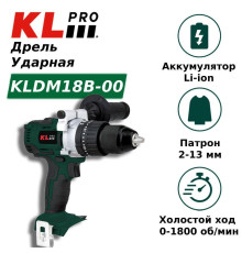 Дрель-шуруповерт ударная аккумуляторная бесщеточная KLPRO KLDM18B-00 18 В 60 Нм без АКБ KLDM18B-00