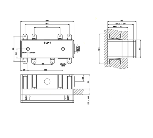 Внутренняя часть встраиваемого однорычажного смесителя с изливом Gessi 44697#031