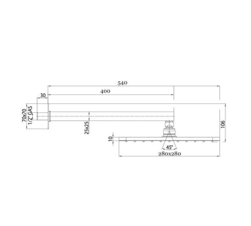 Верхний душ Bossini COSMO 280х280 мм с кронштейном 400 мм черный матовый H69598I.073