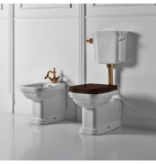 Унитаз приставной Kerasan Waldorf 65х37 см с низким бачком и ручкой смыва справа белый/бронза 418301/411601/760393/757093/757193