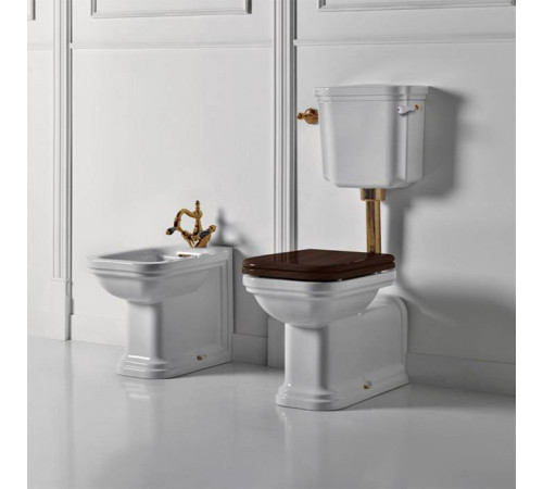Унитаз приставной Kerasan Waldorf 65х37 см с низким бачком и ручкой смыва справа белый/бронза 418301/411601/760393/757093/757193