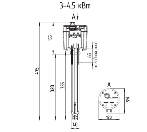 ТЭНБ ZOTA 3 кВт 1 1/2 с термостатом 00-00000314