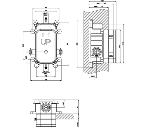 Внутренняя часть встраиваемого однорычажного смесителя с переключателем Gessi 44673#031