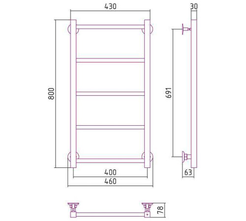 Полотенцесушитель водяной Стилье Версия-КН 40x80 см черный 17640-8040