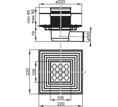 Трап для душа RAVAK SN501 105x105/50 мм нержавеющая сталь X01435