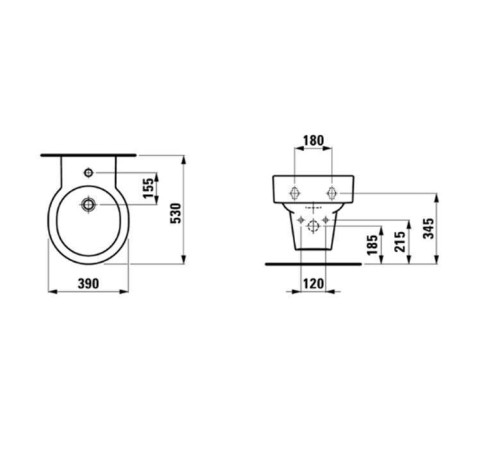 Биде подвесное Laufen VAL 53x39 см с 1 отверстием под смеситель белый 8.3028.1.000.302.1
