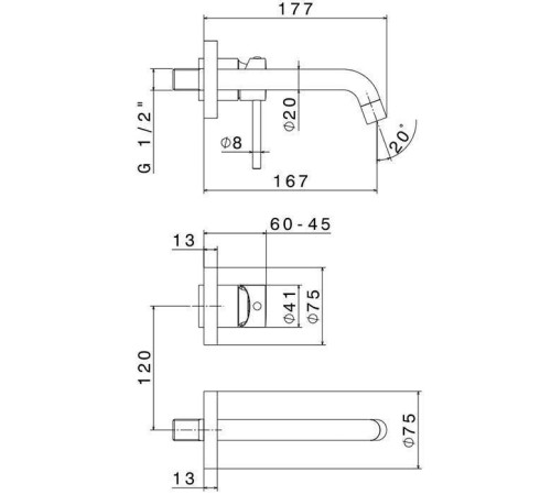 Смеситель для раковины Newform XT встраиваемый наружная часть излив 177 мм хром 4228E.21.018