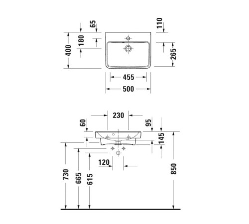 Раковина Duravit No.1 500х400 мм подвесная 1 отверстие белый глянцевый 07435000002