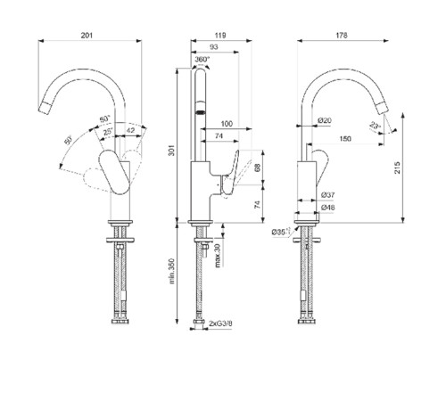 Смеситель для раковины Ideal Standard Ceralife O 21.5 см поворотный излив хром BE015AA