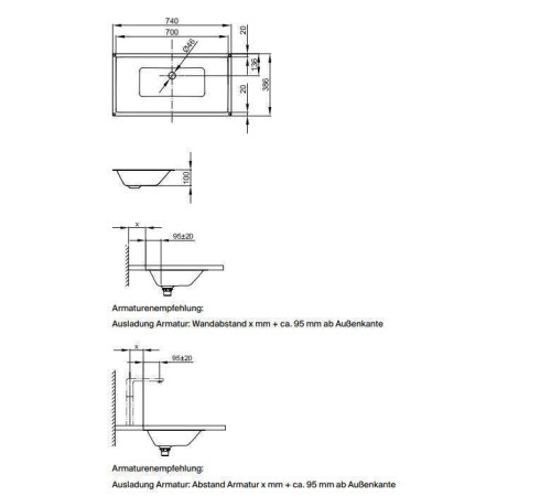 Раковина встраиваемая снизу Bette Loft 74х38.6х10 см белая A231-000