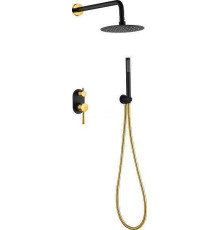 Душевой комплект Boheme Uno смеситель встраиваемый с верхним и ручным душем black/gold 464-BG