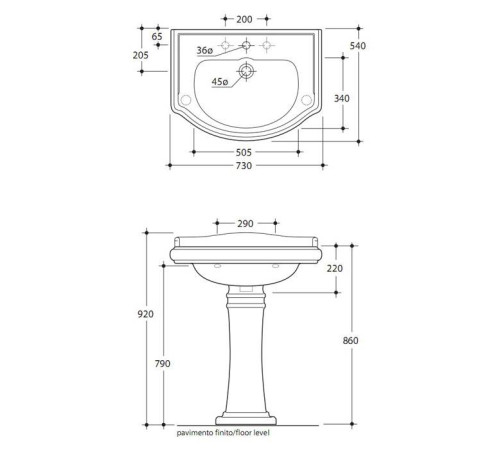 Раковина Kerasan Retro 73х54 см 1 отверстие белая 104701/7602/107001