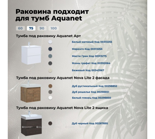 Раковина-столешница Aquanet Арт 75 00318925