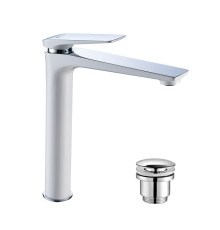 Смеситель для умывальника Lemark Allegro высокий монолитный хром/белый LM5909CW