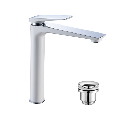 Смеситель для умывальника Lemark Allegro высокий монолитный хром/белый LM5909CW
