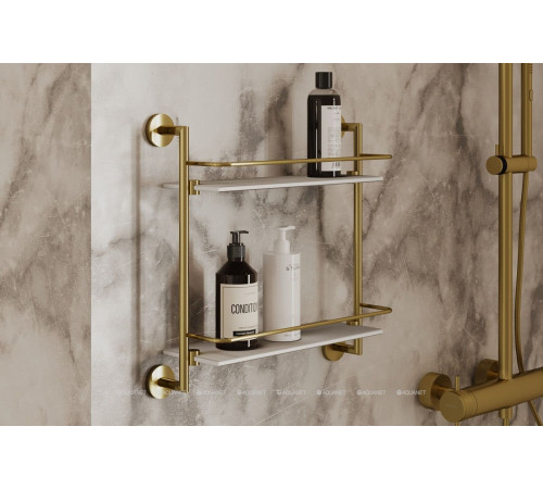 Полка стеклянная двойная Allen Brau Priority 418х408х138 мм брашированное золото 6.31015-GB