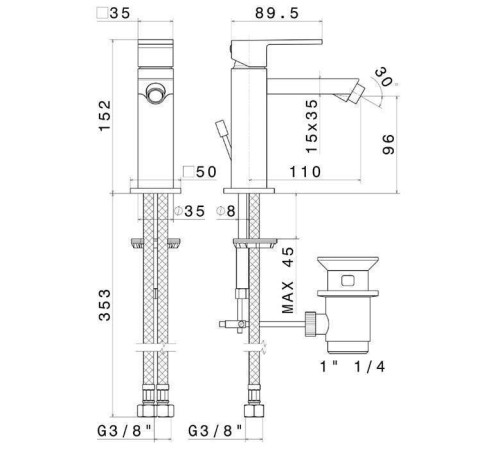 Смеситель для биде Kerama Marazzi Futura с донным клапаном хром 66425KM.21.018
