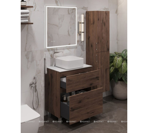 Тумба под раковину Aquanet Алвита New 70 напольная 2 ящика дуб веллингтон табак 00344128