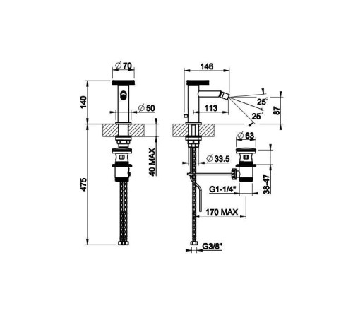 Смеситель для биде Gessi Anello на 1 отверстие с донным клапаном хром 63307#031