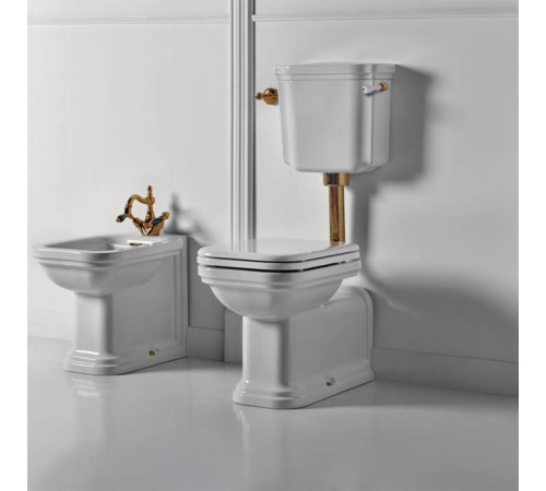 Унитаз приставной Kerasan Waldorf 65х37 см с низким бачком и ручкой смыва справа белый/бронза 418301/411601/760393/757093/757193