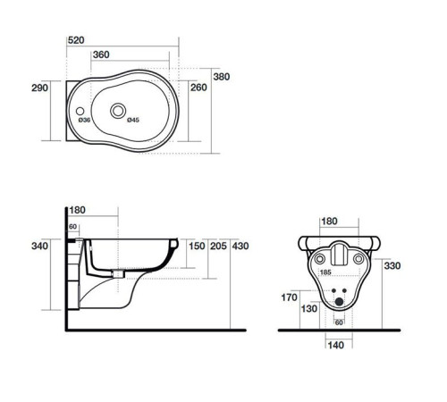 Биде подвесное Kerasan Retro 52х38 см 1 отверстие белое 102601*1