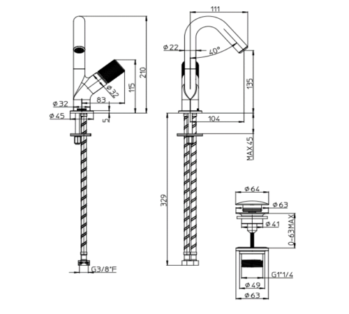 Смеситель для раковины BOSSINI PLY 210 мм с донным клапаном хром Z00901.030