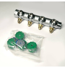 Коллектор распределительный Uni-Fitt 3/4 НВ 4 выхода 1/2 45 мм с вентилями под 90 градусов хромированный 414C3240