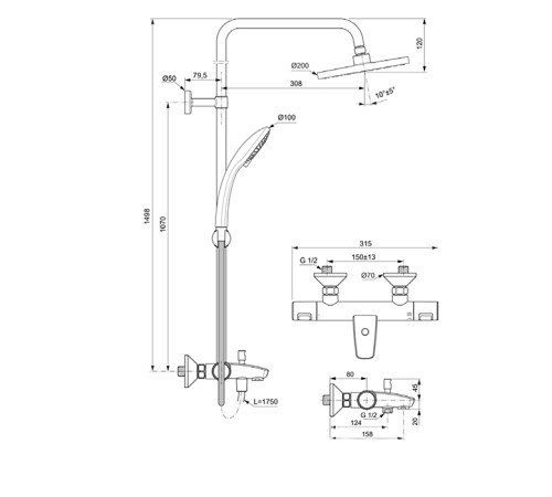 Душевая система Ideal Standard Ceratherm T25 с термостатом верхний душ 20 см хром A7590AA