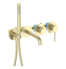 Смеситель для ванны встраиваемый Aquanet Европа внешняя и скрытая часть шлифованное золото AQ1344BG