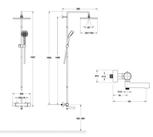 Душевая колонна термостатическая Jacob Delafon Atom со смесителем для ванны E26238-CP