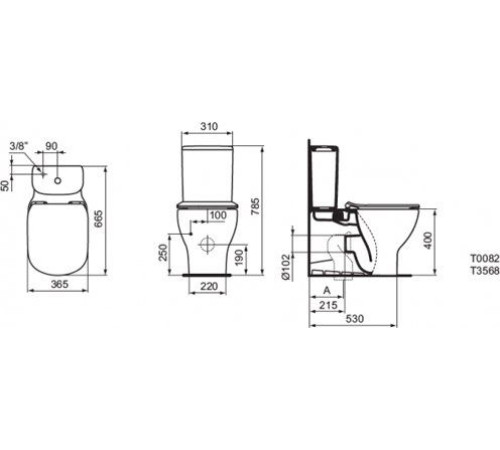 Унитаз напольный пристенный Ideal Standard Tesi AquaBlade под бачок T008201