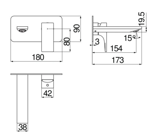 Смеситель для раковины Seven настенный внешняя часть матовый черный SE124198BM