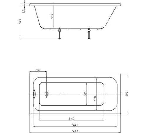 Ванна акриловая Triton Мия 160х70 см прямоугольная MIY160-0000001
