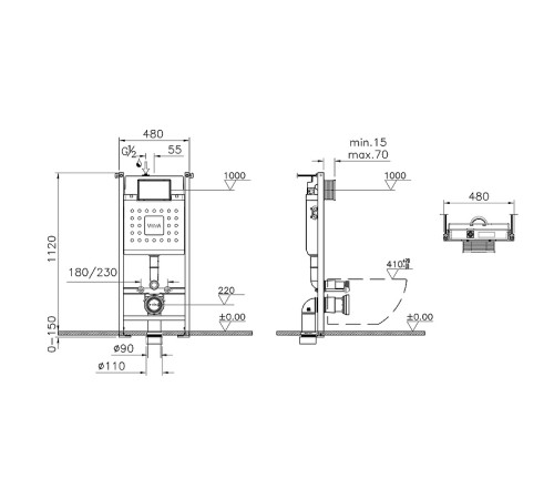 Комплект инсталляция VitrA Core 738-5800-01 и панель смыва Root S хром глянцевый 800-1875