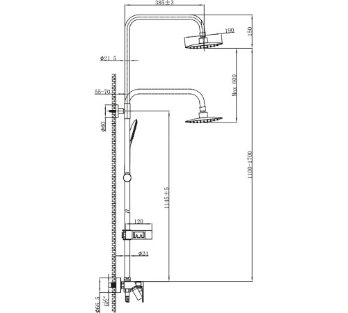 Душевая система Lemark Tropic со смесителем для ванны и верхним душем черный LM7002BL
