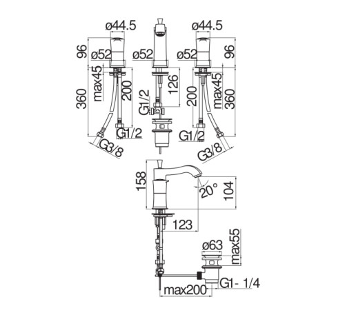 Смеситель для раковины TopZero Sofi на 3 отверстия SI98211/1CR