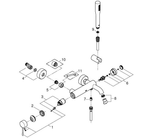 Смеситель для ванны GROHE Essence с душевым гарнитуром хром 33628001