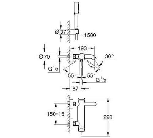 Смеситель для ванны GROHE Essence с душевым гарнитуром хром 33628001