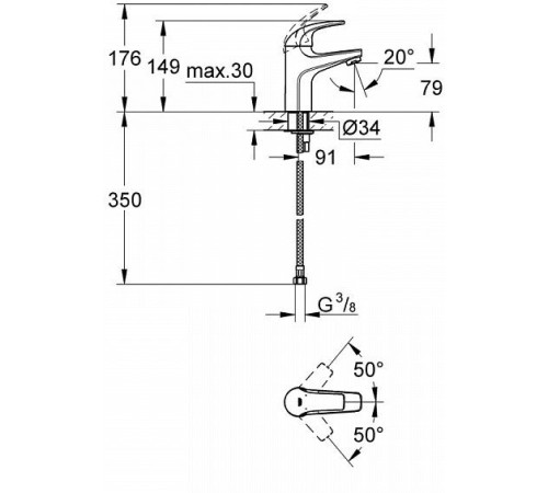 Смеситель для раковины GROHE BauCurve гладкий корпус хром 32848000