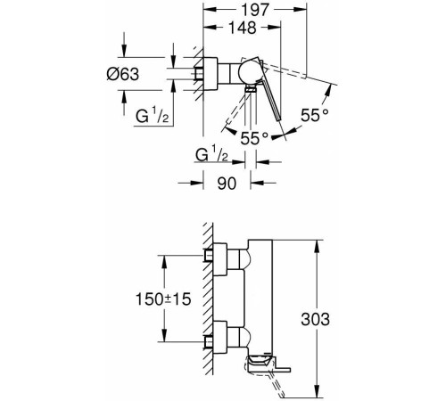 Смеситель для душа GROHE Eurosmart Cosmopolitan настенный монтаж хром 33577003