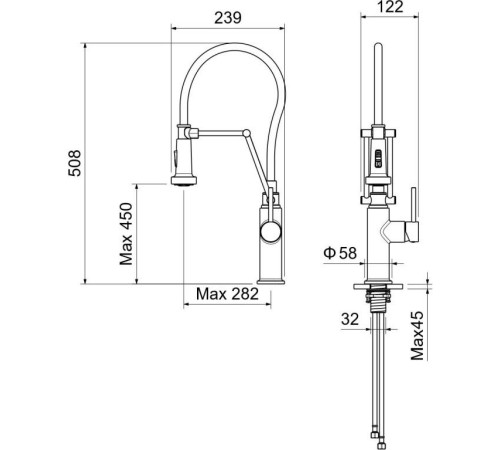 Смеситель для кухни Aquanet Европа профессиональный 2 jet хром AQ1388CR