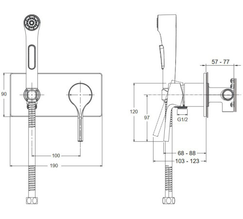 Комплект для гигиенического душа встраиваемый Jacob Delafon Elate (смеситель + лейка + шланг) E25838-CP